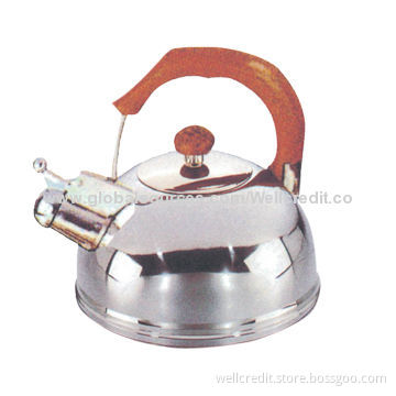 Stainless steel whistling kettle with Bakelite handle and single or capsuled bottom